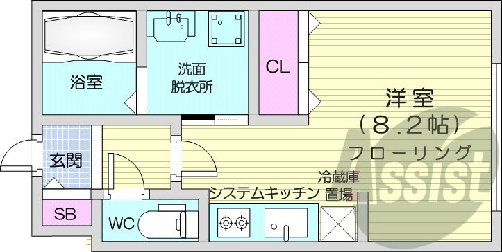 1K、エアコン、システムキッチン、ネット無料