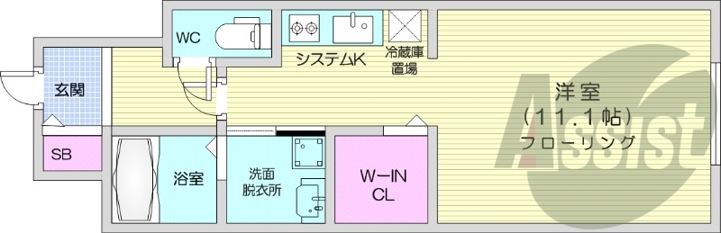 1K、エアコン、システムキッチン、ネット無料