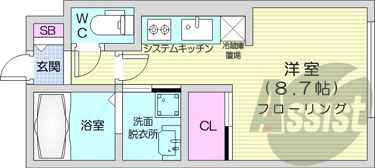 1K、エアコン、システムキッチン、ネット無料