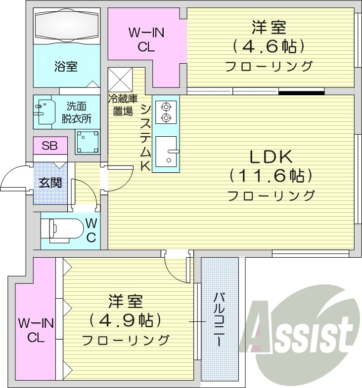 2LDK、エアコン、都市ガス、追い焚き