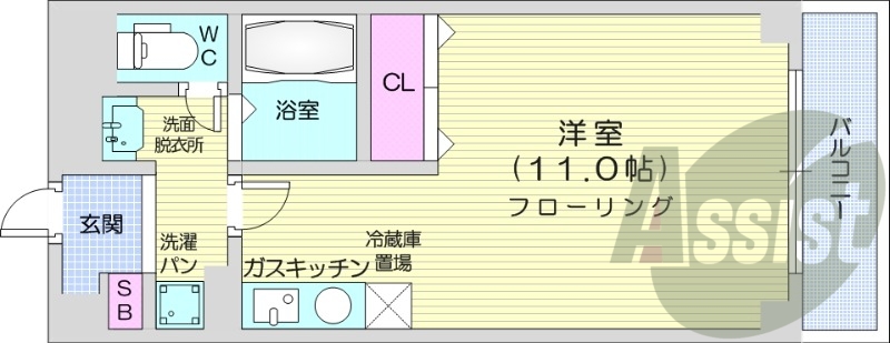 1K、バストイレ別、エアコン、TVインターホン