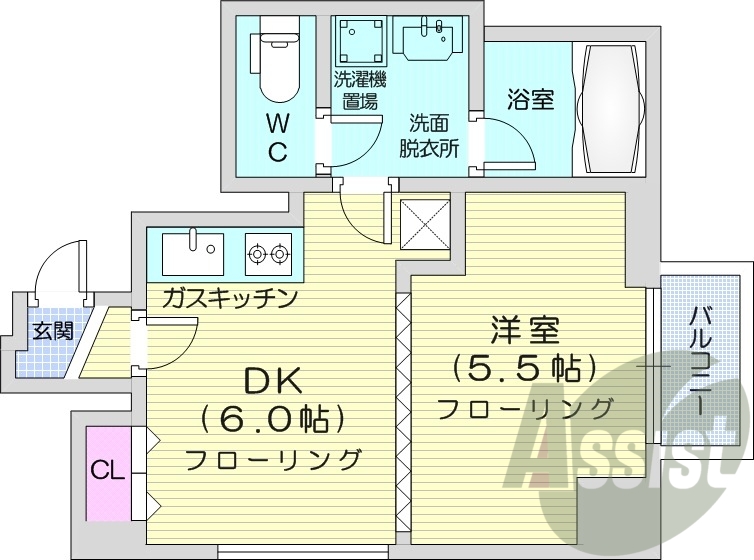 1DK、エアコン、オートロック、独立洗面台