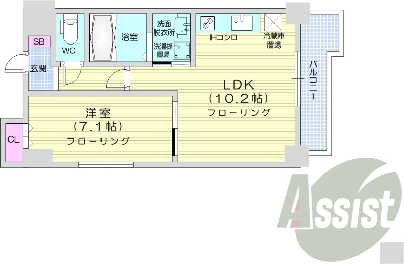 1LDK、クローゼット、システムキッチン、バルコニー