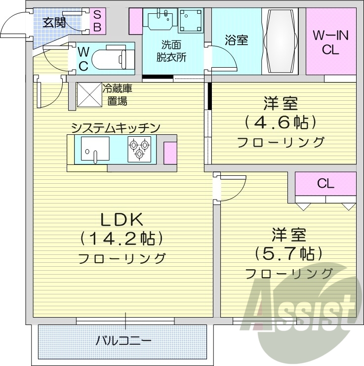 2ＬＤＫ、エアコン、都市ガス、システムキッチン