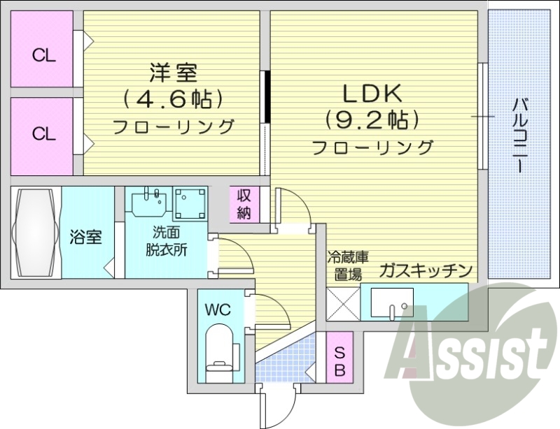 1LDK、エアコン、浴室乾燥機、灯油暖房、独立洗面台