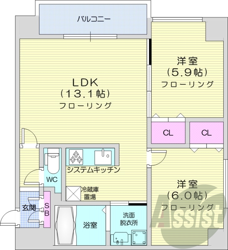 2LDK、エアコン、灯油暖房、ネット無料
