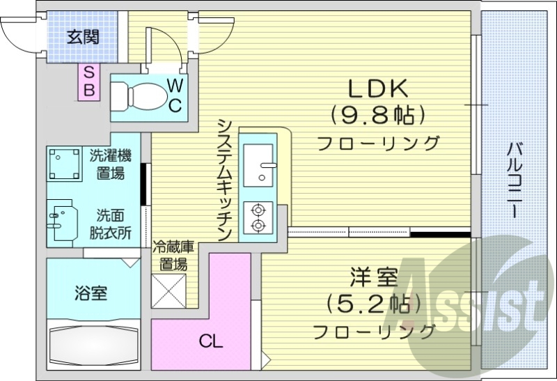 1LDK、クローゼット、システムキッチン、灯油暖房