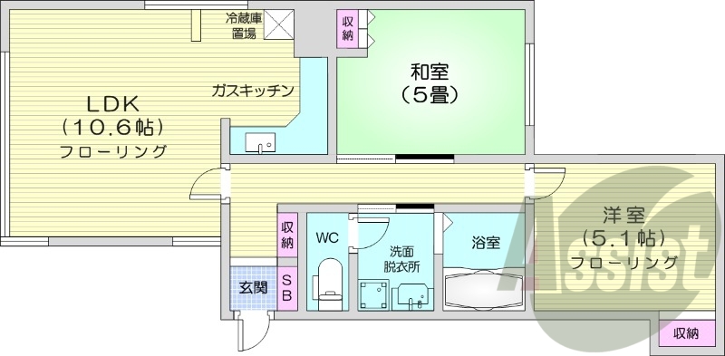 2LDK、エアコン、灯油暖房、ネット無料