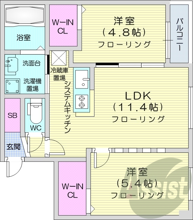 ２LDK、対面システムキッチン、エアコン、ペット相談可