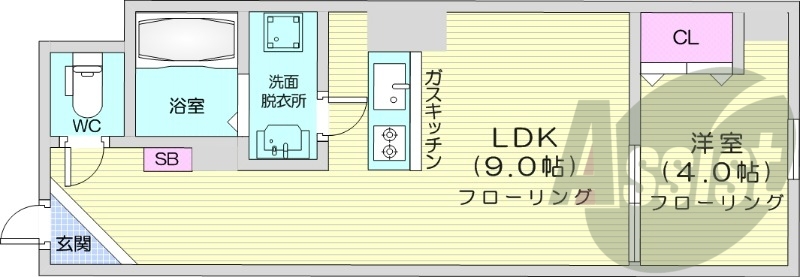 1LDK、オール電化、バストイレ別、宅配ボックス