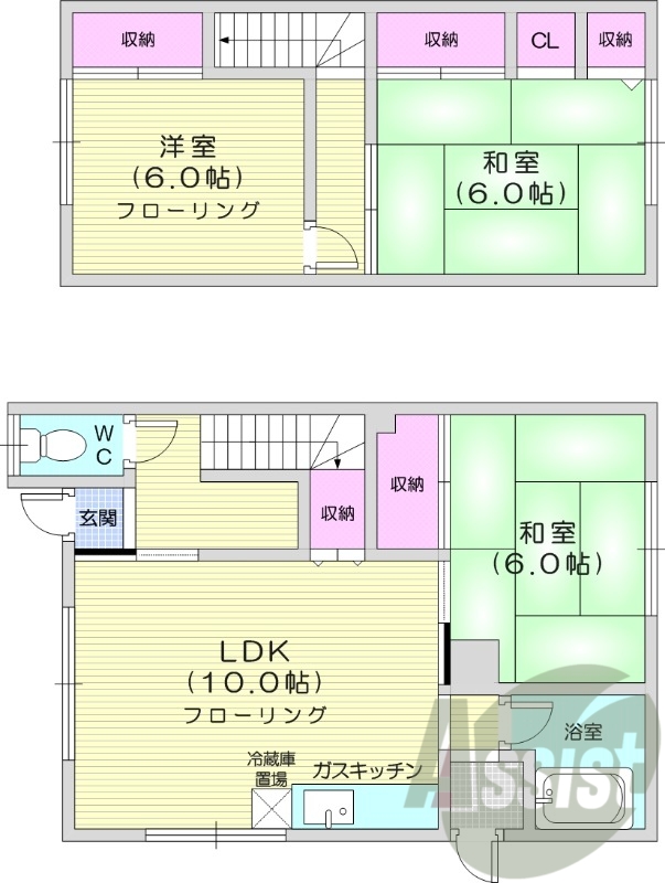 3LDK、灯油暖房、トイレ風呂別、ペット相談