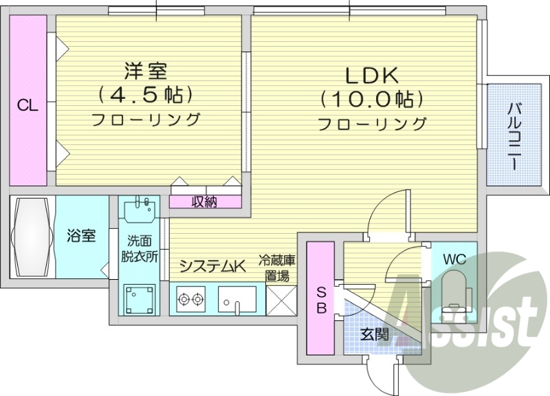 1LDK、システムキッチン、ウォークインクローゼット