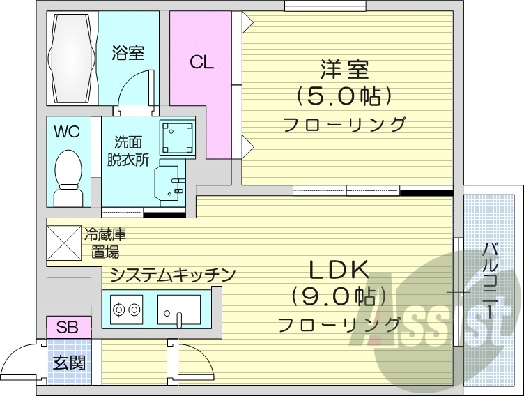 1LDK、オートロック、灯油暖房、エアコン