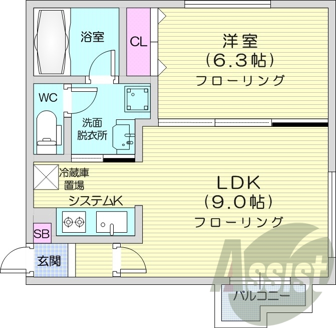 1LDK、収納、洗濯機置場、灯油暖房、エアコン