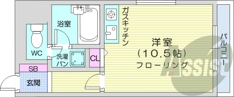 1R、オートロック、角部屋、都市ガス、灯油FF暖房