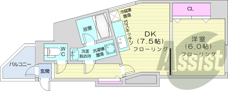 1DK、灯油暖房、クローゼット、シューズボックス