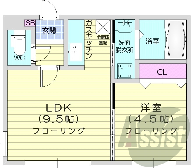 1LDK、エアコン、システムキッチン、クローゼット