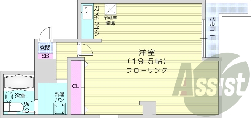 1R、都市ガス、洗面台、エレベーター