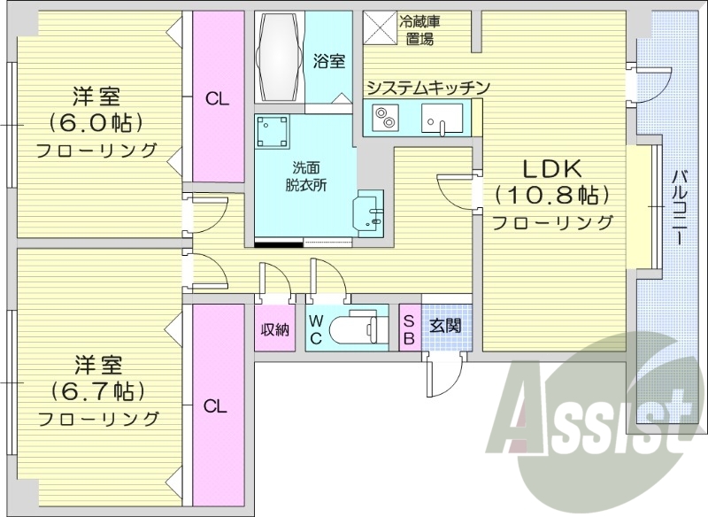 2LDK、オール電化、エアコン、オートロック
