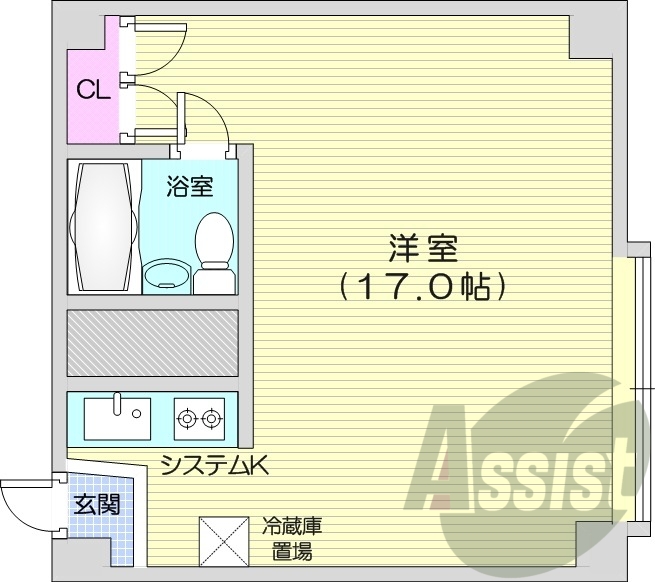 1R、都市ガス、エレベーター、洗面台