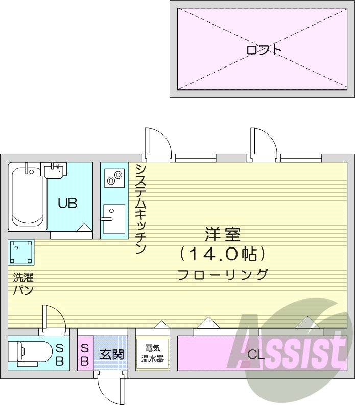 1R、オートロック、オール電化、バストイレ別