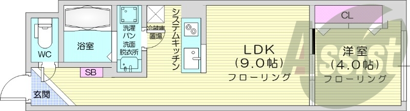 1LDK、オール電化、バストイレ別、宅配ボックス