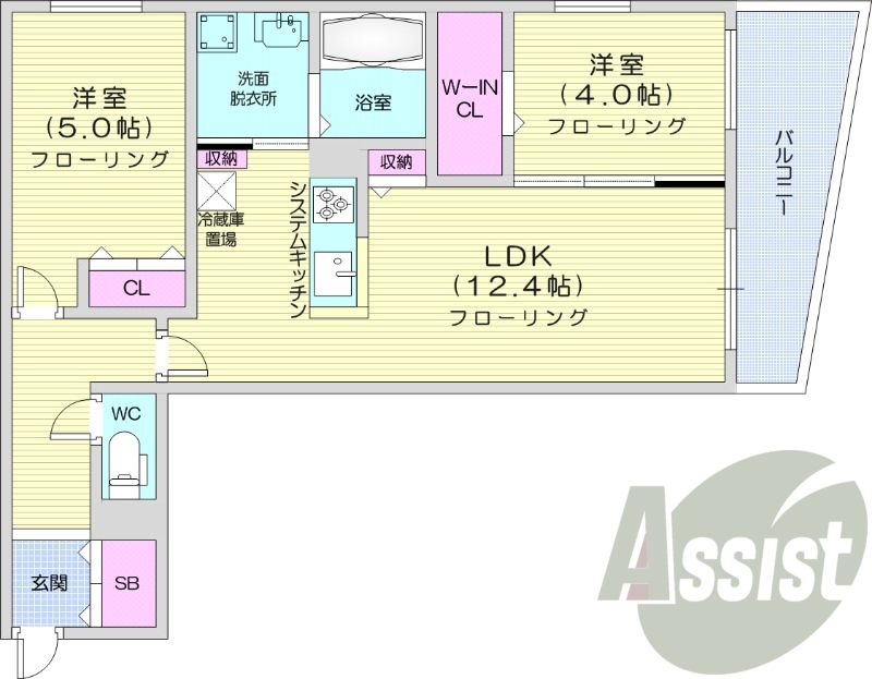 2ＬＤＫ、エアコン、都市ガス、システムキッチン