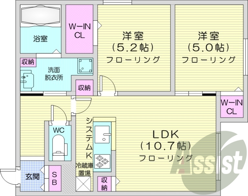 2ＬＤＫ、エアコン、都市ガス、システムキッチン
