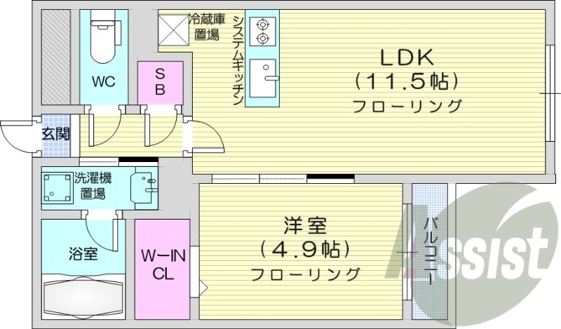 1LDK、都市ガス、エアコン、追い焚き、システムキッチン