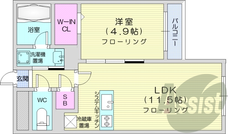 1LDK、都市ガス、エアコン、追い焚き、システムキッチン