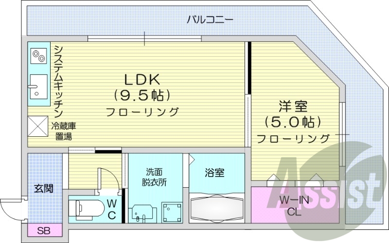 1LDK、都市ガス、システムキッチン、オートロック