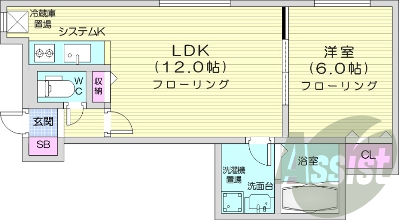 1LDK、システムキッチン、エアコン、灯油FF暖房