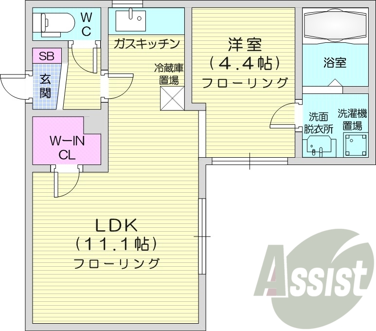 1LDK、バストイレ別、オートロック、灯油暖房