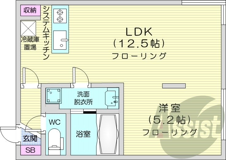 1LDK、角部屋、灯油暖房、ネット無料、オートロック