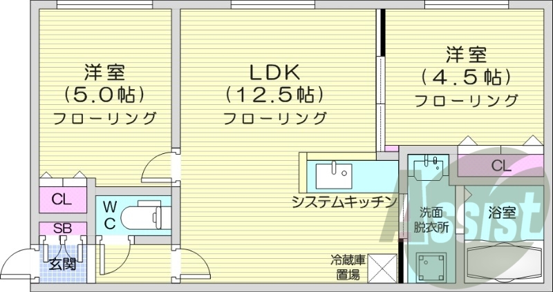 2LDK、エアコン、浴室乾燥機、シャワートイレ