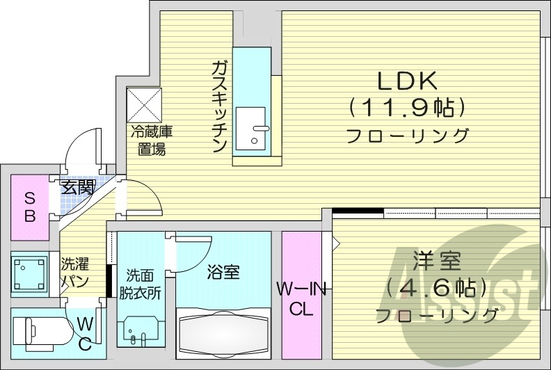 1LDK、エアコン、ガス暖房、ネット無料