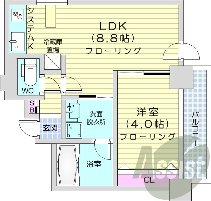 1LDK、収納、灯油暖房、角部屋、オートロック