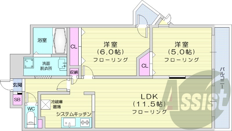 2LDK、エアコン、灯油暖房、エレベーター