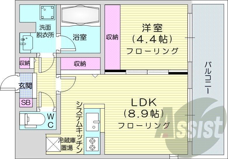 1LDK、オートロック、浴室乾燥機、インターネット無料
