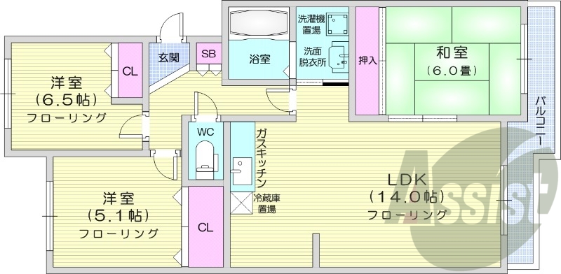 3LDK、シャワートイレ、トランクルーム、モニターホン