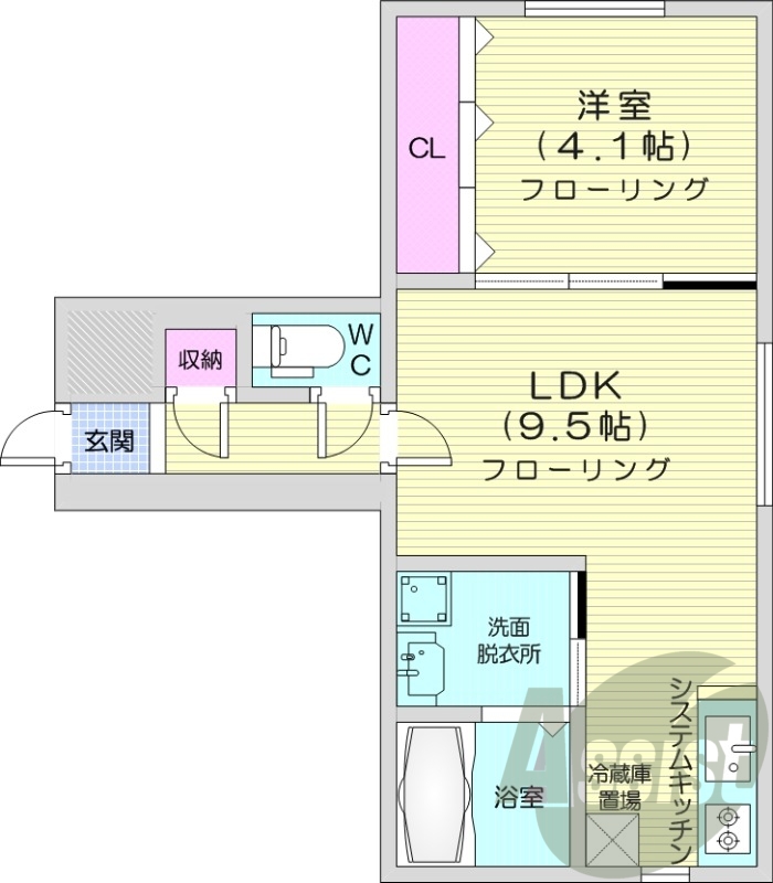 1LDK、都市ガス、ガス暖房、ネット無料