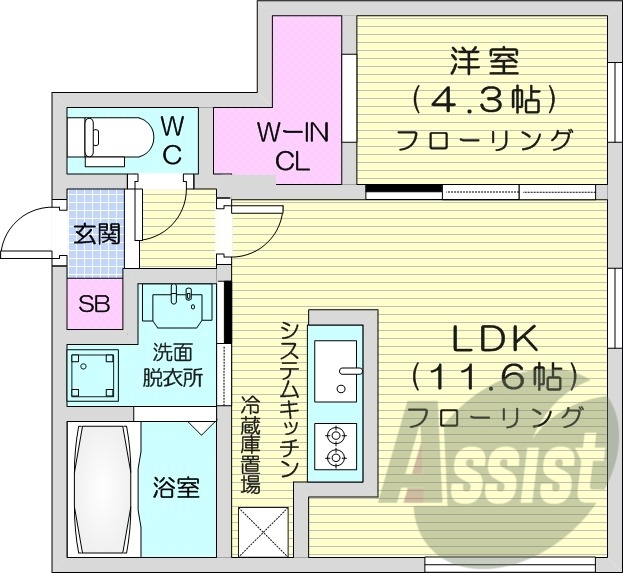 1LDK、エアコン、システムキッチン、シャワートイレ