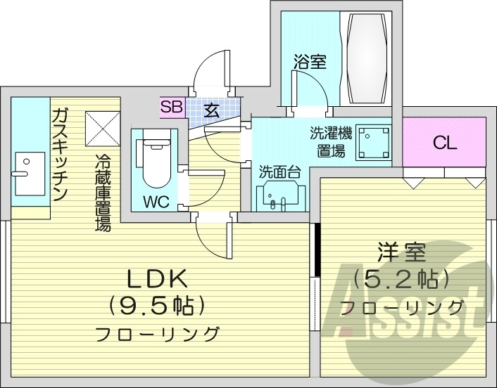 1LDK、エアコン、浴室乾燥機、TV付インターホン