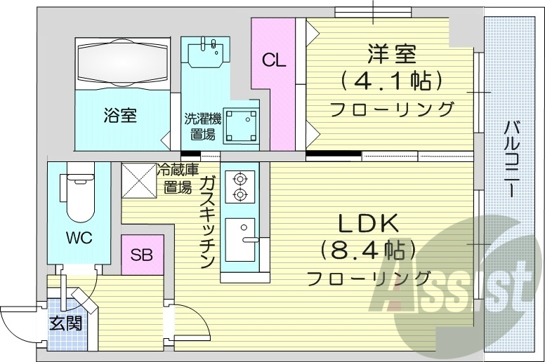 1LDK、収納、都市ガス、ネット無料、宅配BOX