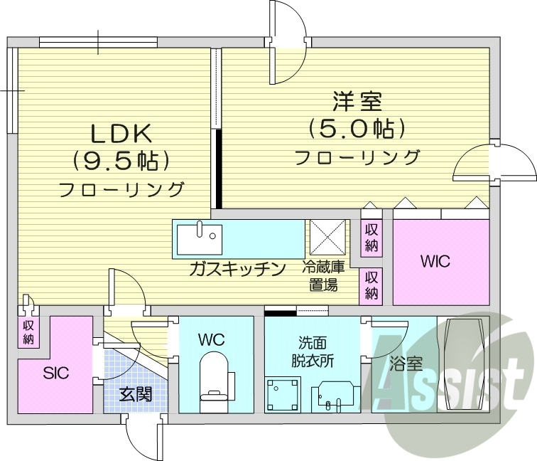 1LDK、シャワートイレ、オートロック、ペット相談可