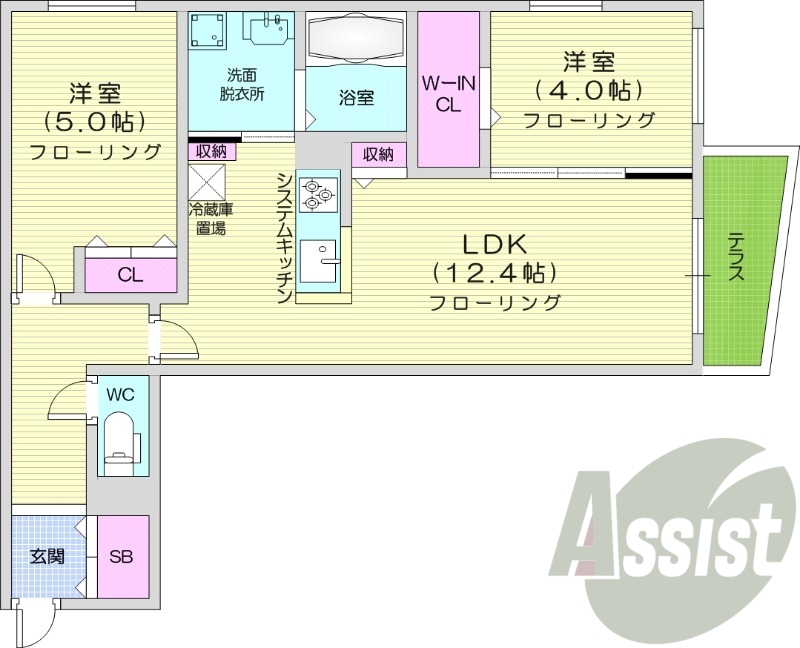 2ＬＤＫ、エアコン、都市ガス、システムキッチン
