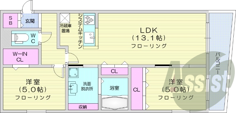 2ＬＤＫ、エアコン、都市ガス、システムキッチン