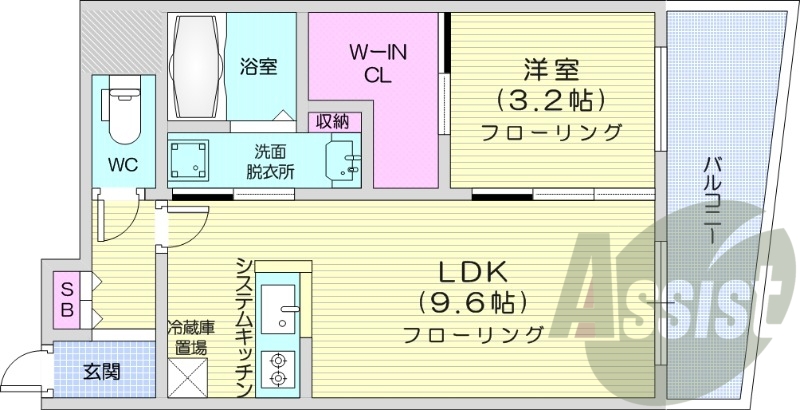1ＬＤＫ、エアコン、都市ガス、システムキッチン
