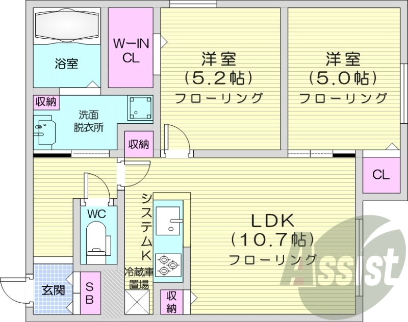 2ＬＤＫ、エアコン、都市ガス、システムキッチン