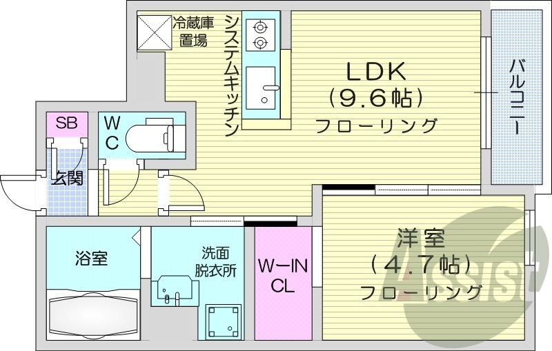 1ＬＤＫ、エアコン、都市ガス、システムキッチン